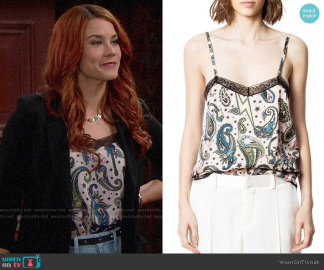 Zaig & Voltaire Camel Paisley Camisole Top worn by Sally Spectra (Courtney Hope) on The Bold and the Beautiful