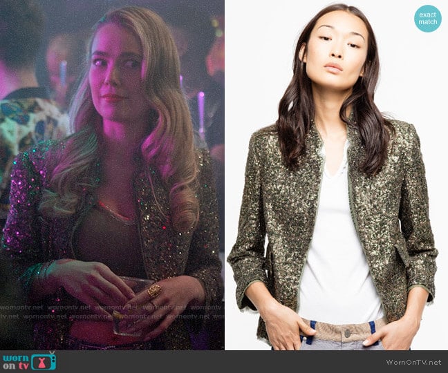 Zadig & Voltaire Verys Sequined Blazer worn by Ainsley Howard (Rebecca Rittenhouse) on Four Weddings and a Funeral