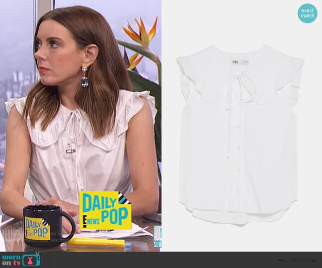 Zara Peter Pan Poplin Blouse worn by Melanie Bromley on E! News
