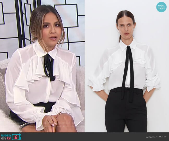 Zara Ruffles Shirts with Bow worn by Erin Lim on E! News