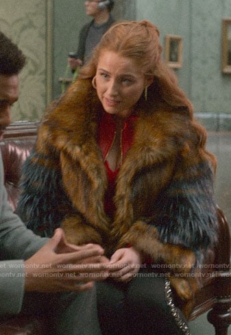 Zara’s fur coat on Four Weddings and a Funeral