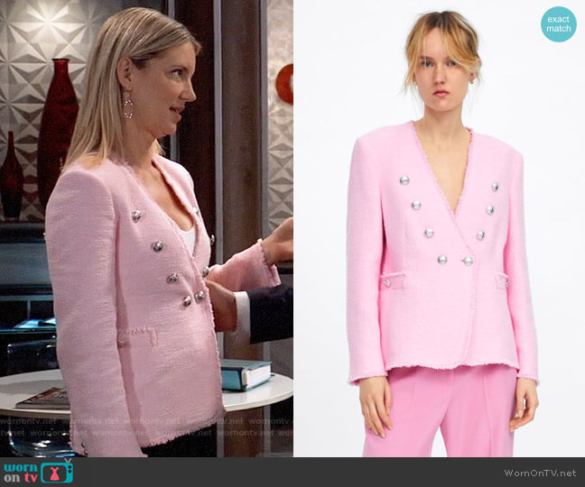 Zara Tweed Jacket with Buttons worn by Nina Reeves (Cynthia Watros) on General Hospital