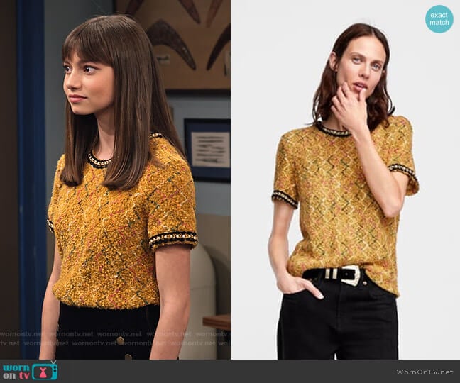 Zara Tweed Top with Faux Pearls worn by Molly (Lauren Lindsey Donzis) on No Good Nick
