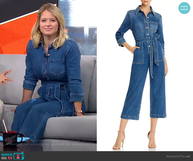 7 For All Mankind Alexa Cropped Denim Jumpsuit worn by Sara Haines on Good Morning America