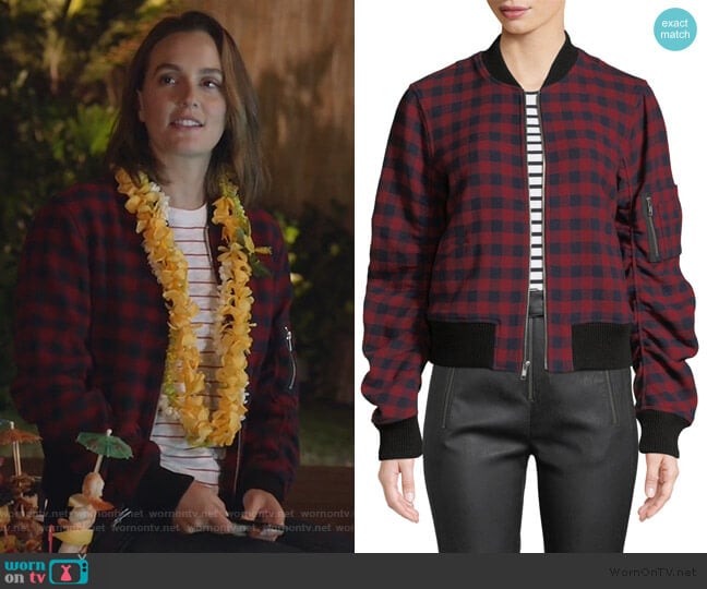A.L.C. Andrew Plaid Wool Bomber Jacket worn by Angie (Leighton Meester) on Single Parents