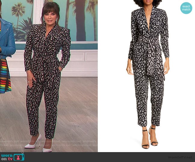 A.L.C. Kieran Leopard Print Jumpsuit worn by Marie Osmond on The Talk