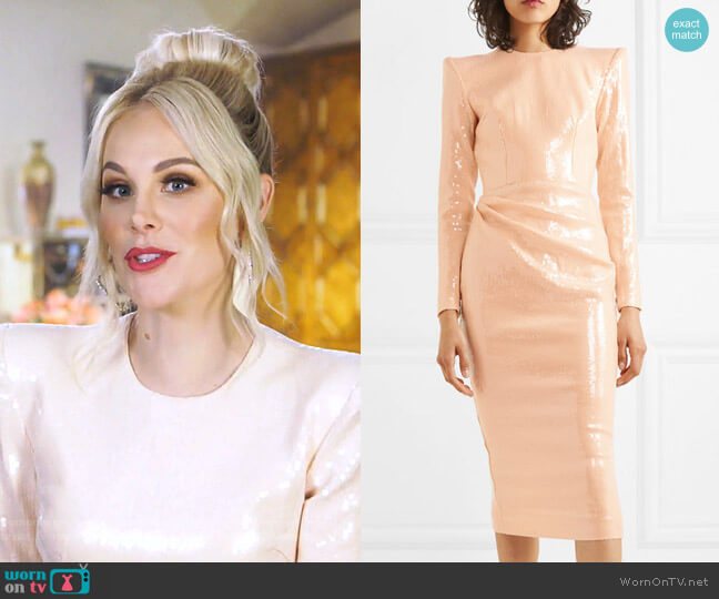 Alex Perry Corbet Gathered Sequined Crepe Midi Dress worn by Kameron Westcott on The Real Housewives of Dallas