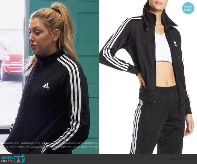 Adidas Firebird Recycled Tricot Track Jacket worn by Gina Kirschenheiter on The Real Housewives of Orange County