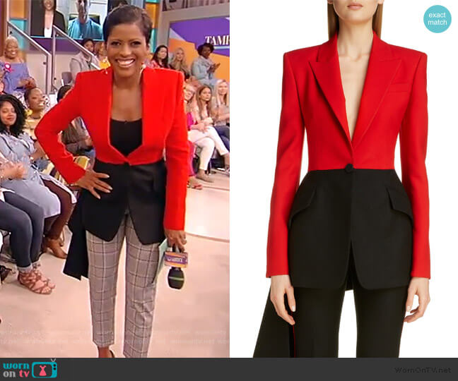 Alexander McQueen Bicolor Military Drape Jacket worn by Tamron Hall on Tamron Hall Show