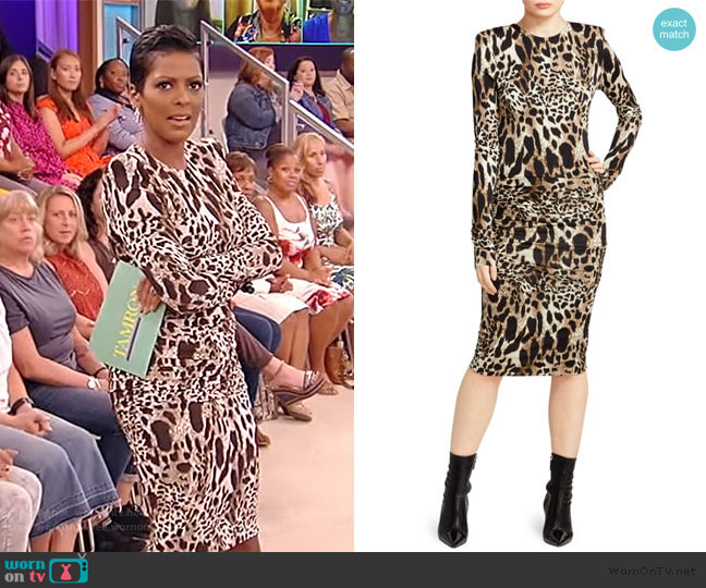 Alexandre Vauthier Ruched Jersey Lynx Print Bodycon Dress worn by Tamron Hall on Tamron Hall Show