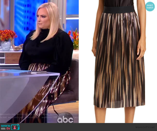 Alice + Olivia Mikaela Metallic Pleated Skirt worn by Meghan McCain on The View