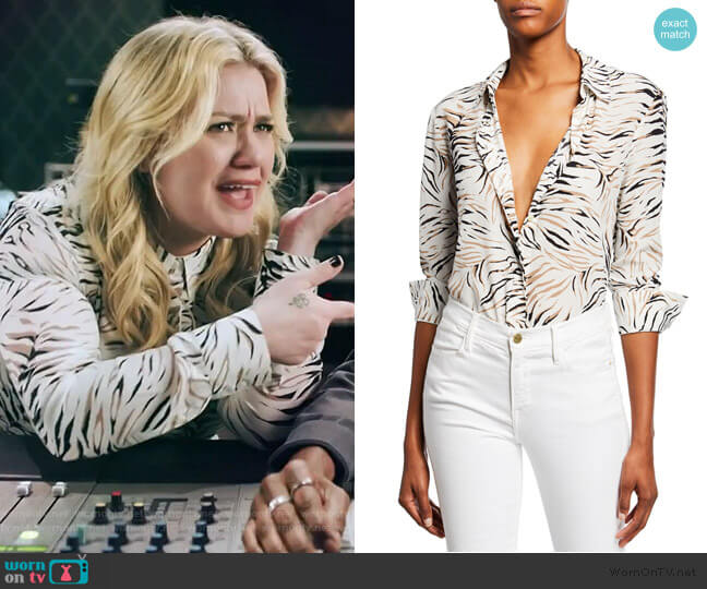 Altuzarra Chika Long-Sleeve Tiger-Print Shirt worn by Kelly Clarkson on The Kelly Clarkson Show