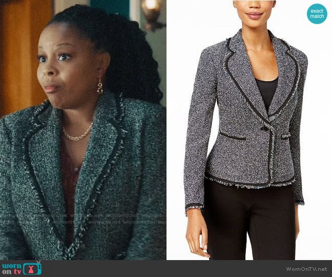 Anne Klein Fringed Tweed Blazer worn by Adams (Tymberlee Hill) on Perfect Harmony