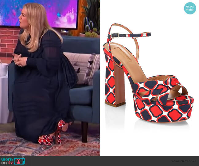 Aquazzurra Baba Printed Platform Sandals worn by Kelly Clarkson on The Kelly Clarkson Show