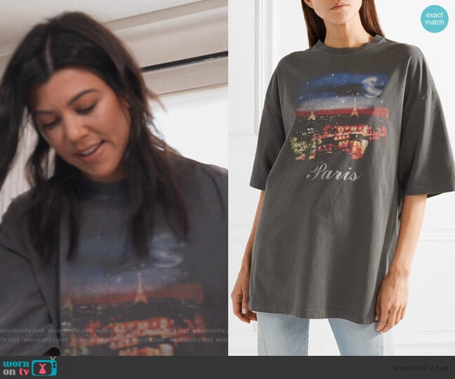Balenciaga Oversized printed cotton-jersey T-shirt worn by Kourtney Kardashian on Keeping Up with the Kardashians
