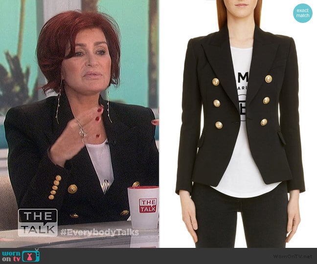 Balmain Double Breasted Wool Blazer worn by Sharon Osbourne on The Talk