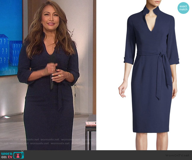 Black Halo Madeline Tie-Front Sheath Dress worn by Carrie Inaba on The Talk