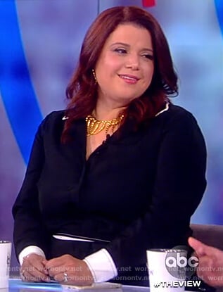 Ana’s black contrast tie waist dress on The View