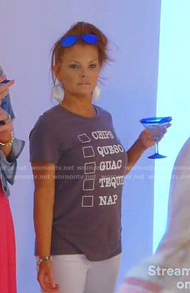 Brandi’s Chips Queso Guac Tequila Nap tee on The Real Housewives of Dallas