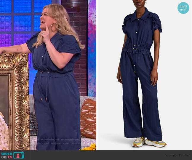 Brogger Orla Ruffle Ripstop Wide-Leg Jumpsuit worn by Kelly Clarkson on The Kelly Clarkson Show
