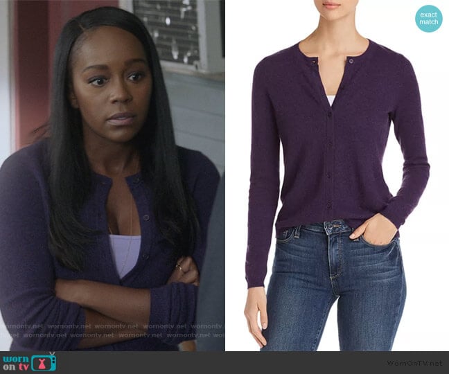 C by Bloomingdale's Crewneck Cashmere Cardigan worn by Michaela Pratt (Aja Naomi King) on How to Get Away with Murder