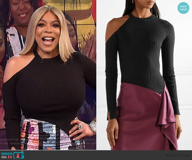 Cushnie Renee Cold Shoulder Ribbed Top worn by Wendy Williams on The Wendy Williams Show