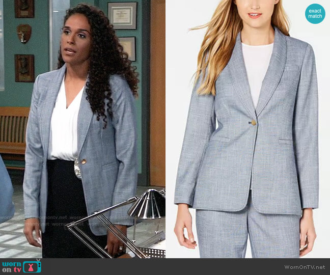 Calvin Klein One-Button Shawl-Collar Blazer worn by Jordan Ashford (Briana Nicole Henry) on General Hospital