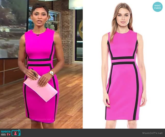 Calvin Klein Sleeveless Color Block Sheath Dress worn by Jericka Duncan on CBS Mornings