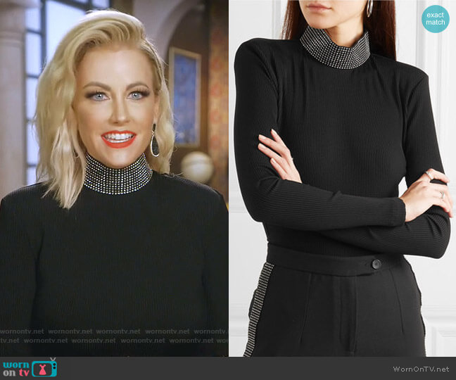 Christopher Kane Crystal-Embellished Ribbed  Bodysuit worn by Stephanie Hollman on The Real Housewives of Dallas