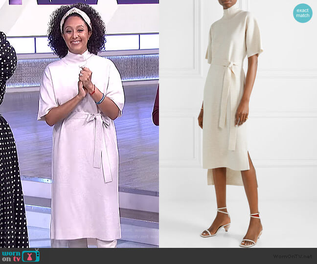 Co Belted stretch-wool turtleneck midi dress worn by Tamera Mowry on The Real