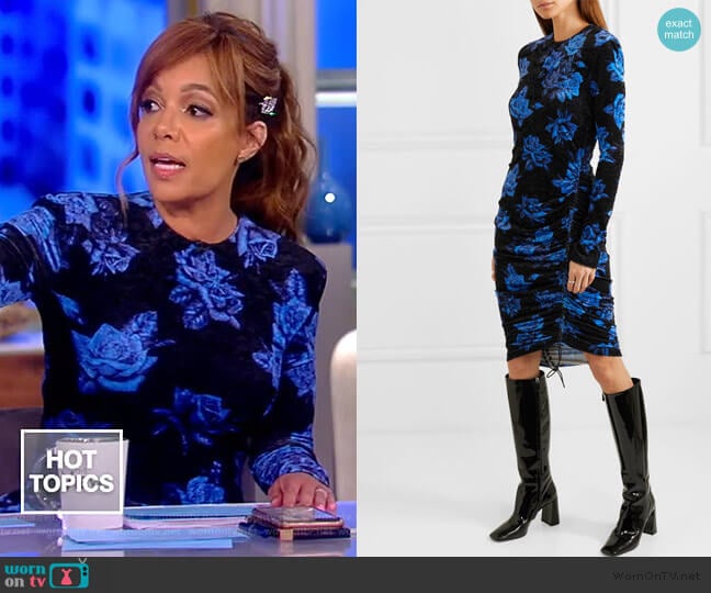 Commission Ruched Floral-print Velvet Dress worn by Sunny Hostin on The View