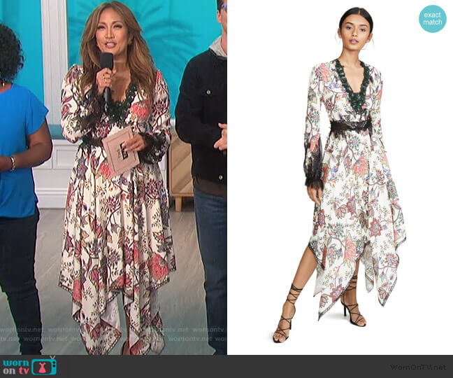 Costarellos V Neck Bishop Sleeve Dress worn by Carrie Inaba on The Talk