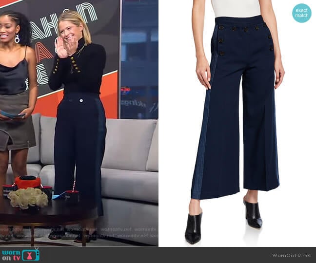 Derek Lam 10 Crosby Side-Stripe Culottes with Sailor Buttons worn by Sara Haines on Good Morning America