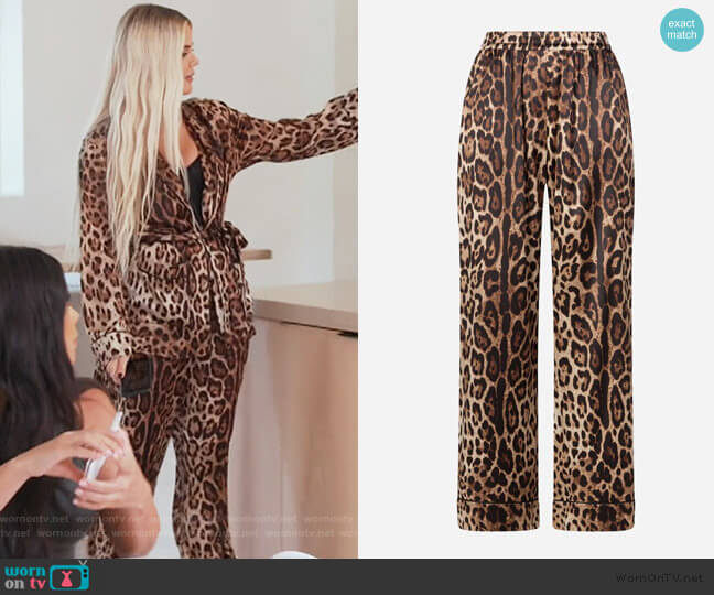 Dolce & Gabbana Leopard-Print Satin Pajama Pants worn by Khloe Kardashian on Keeping Up with the Kardashians