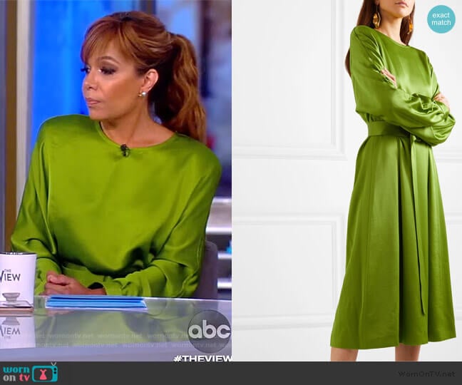 Dries Van Noten Dicina Belted Satin Midi Dress worn by Sunny Hostin on The View