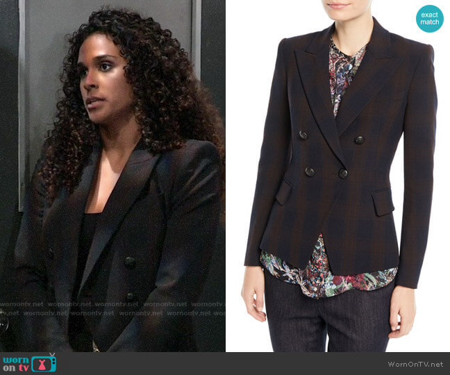 Elie Tahari Jezebel Double-Breasted Plaid Blazer worn by Jordan Ashford (Briana Nicole Henry) on General Hospital
