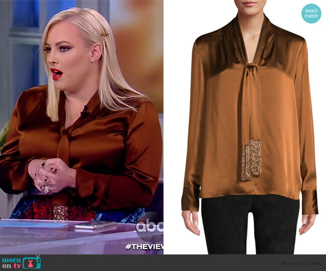 Elie Tahari Kendal Beaded Tie-Neck Silk Blouse worn by Meghan McCain on The View