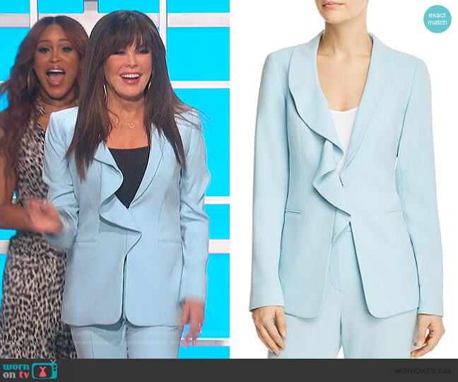 Elie Tahari Siyah Ruffle-Trim Blazer worn by Marie Osmond on The Talk