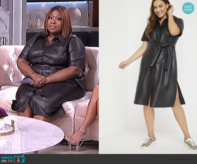 Eloquii Faux Leather Trench Dress worn by Loni Love on The Real