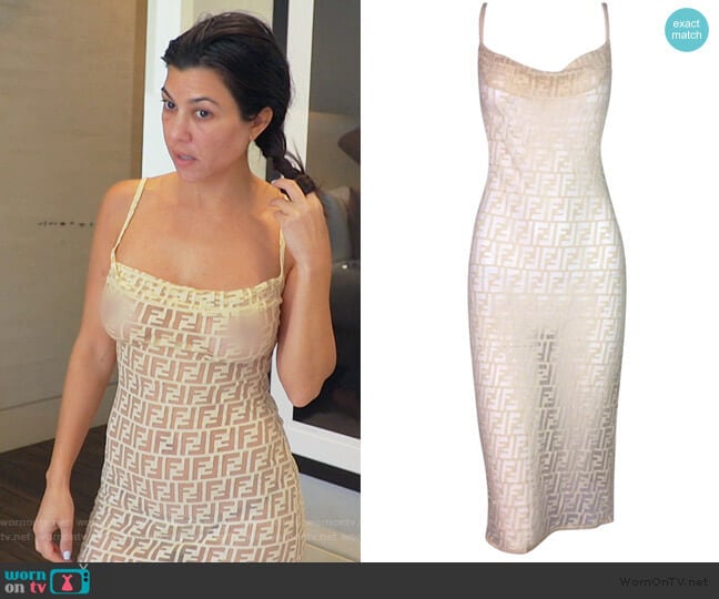 Fendi Sheer Monogram Logo Wiggle Dress worn by Kourtney Kardashian on Keeping Up with the Kardashians