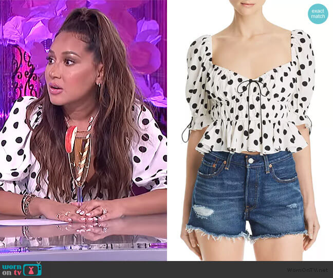 For Love & Lemons Mochi Summer Top ty worn by Adrienne Houghton on The Real
