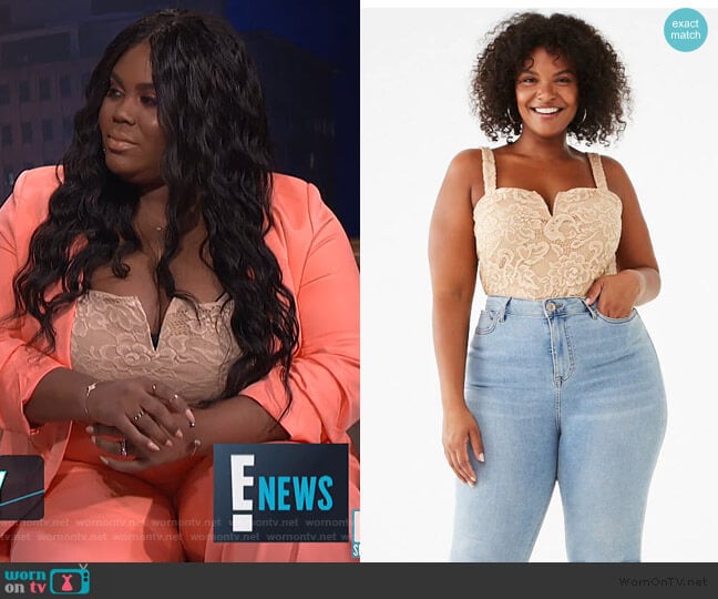 Forever 21 Plus Size Floral Lace Bodysuit worn by Nina Parker on E! News