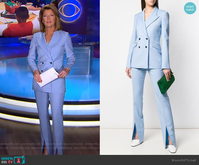 Gabriela Hearst Front Slit Trousers worn by Norah O'Donnell on CBS Evening News