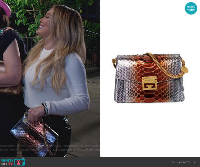 Givenchy GV3 Small Metallic Python Shoulder Bag worn by Kelsey Peters (Hilary Duff) on Younger
