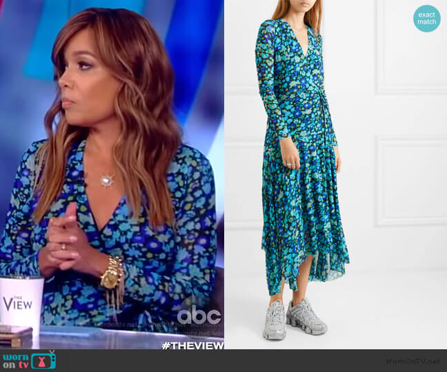 Ganni Floral-print stretch-mesh wrap midi dress worn by Sunny Hostin on The View