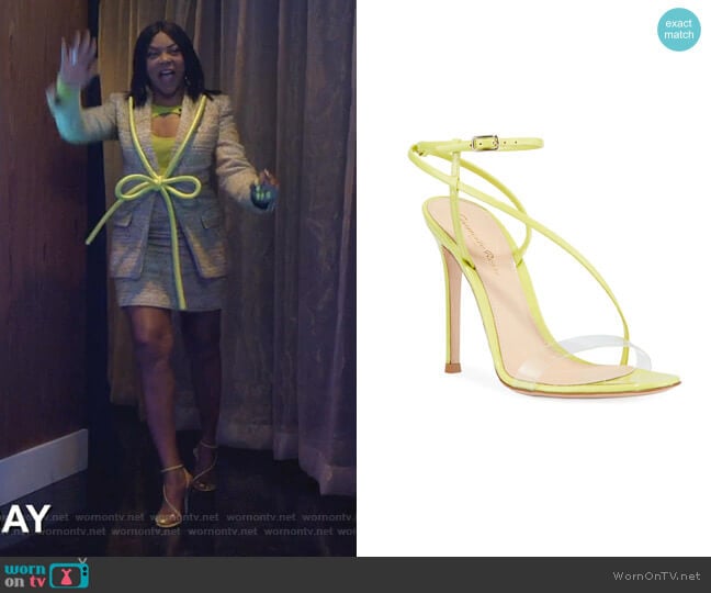 Gianvito Rossi Patent Clear-Strap Asymmetric Sandals worn by Cookie Lyon (Taraji P. Henson) on Empire