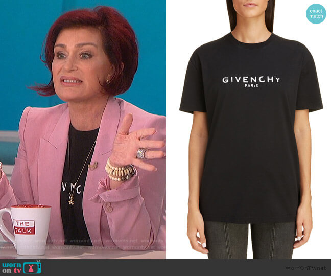 Givenchy Logo Oversize Tee worn by Sharon Osbourne on The Talk