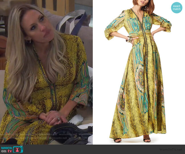 Gracia Printed V-neck Long Sleeves Maxi Dress worn by Braunwyn Windham-Burke on The Real Housewives of Orange County