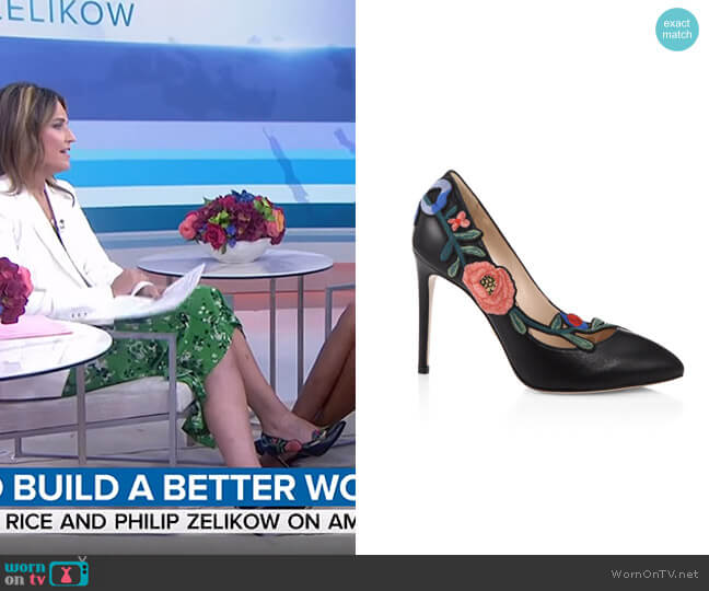 Gucci Ophelia Floral-embroidered Leather Pump worn by Savannah Guthrie on Today