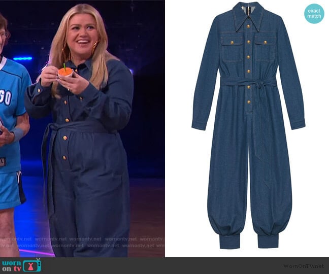 Gucci Belted Denim Jumpsuit worn by Kelly Clarkson on The Kelly Clarkson Show